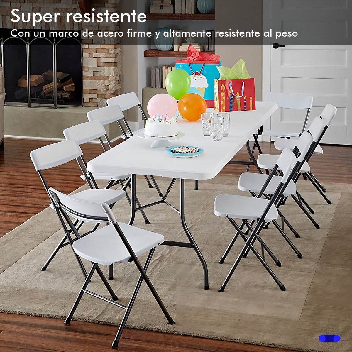 Mesa Portafolio Plegable 180cm Resistente Exterior Jardin Color Blanco
