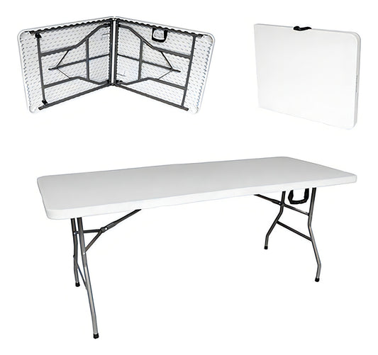 Mesa Plegable Portafolio Para Jardín Resistente 180x61x74cm Color Blanco