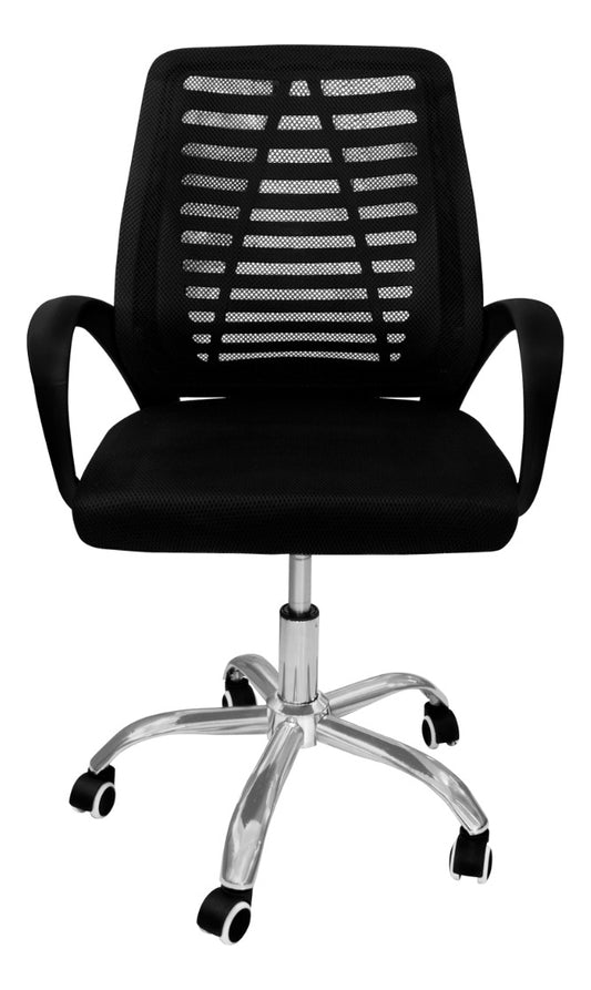 Silla De Oficina Cromada Ergonómica Giratoria Color Negro