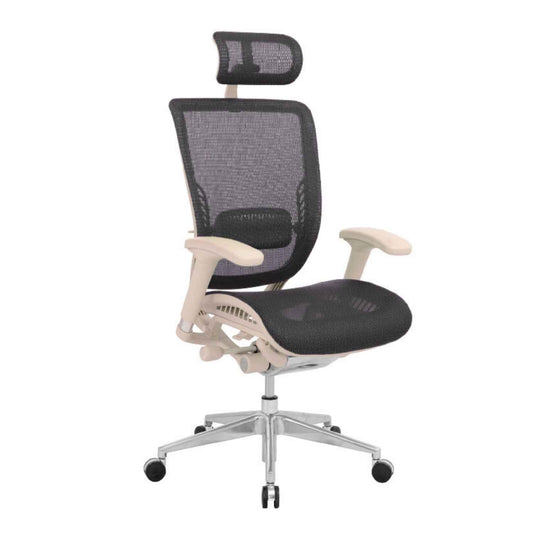 Silla Presidencial Japon Ergonomica Brazo en T Base Cromada Marco Beige